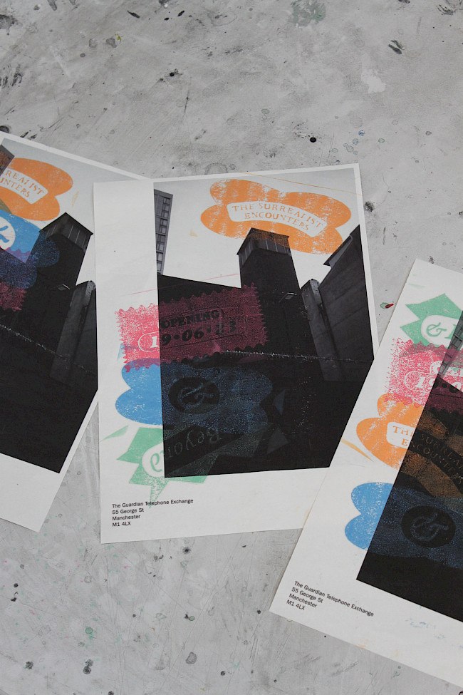 A4 newsprint posters and laser cut stamps. '&Beyond' A museum identity project