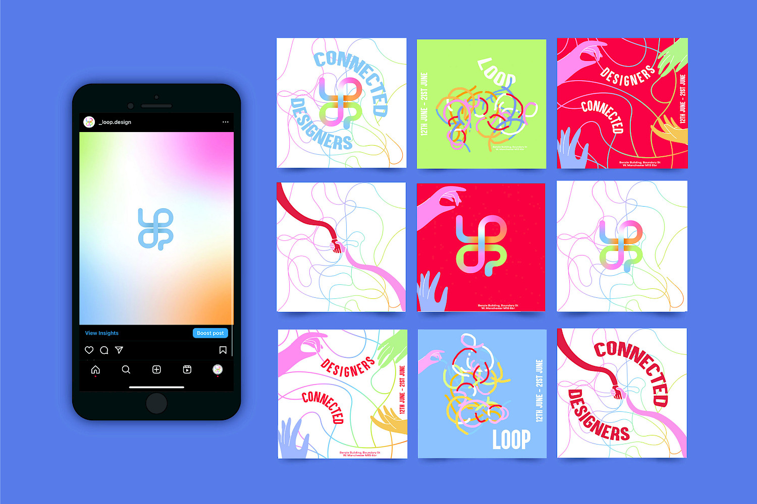 A series of social media promotional designs that were created for the GDP 1 project. I chose to 'design' the degree show, I named the concept Loop and its purpose was to connect designers from all disciplines and encourage networking and collaborative projects between them.