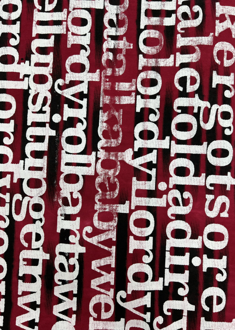 ‘When I Rise’ is a visual interpretation of the music piece “Early in the Mornin’” by Alan Lomax. The musics data has been transformed into a screen-print on fabric, crafted into a work-wear jacket. The images represent the sound of the lyrics, not their literal content, with a distorted black layer obscuring the actual words.