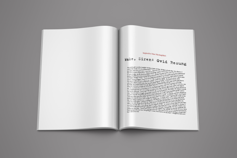 Daphne's Metamorphosis is a publication reinterpreting Ovid's story of Daphne and Apollo, my version is told from Daphne's perspective, empowering her story and only using mark making to represent Apollo and his hold over her.