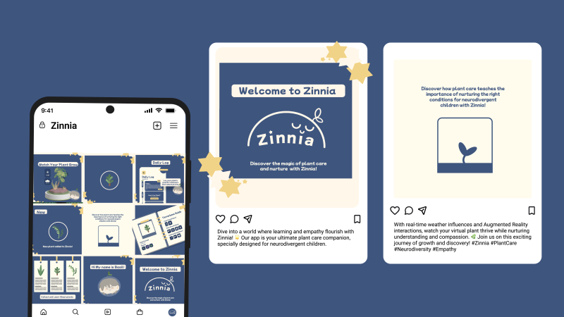 Zinnia is a brand that's meant to convey the message of how neurodivergent children can grow in the right conditions through the theme of plants growing in unique conditions such as space and making it specifically for neurodivergent children.