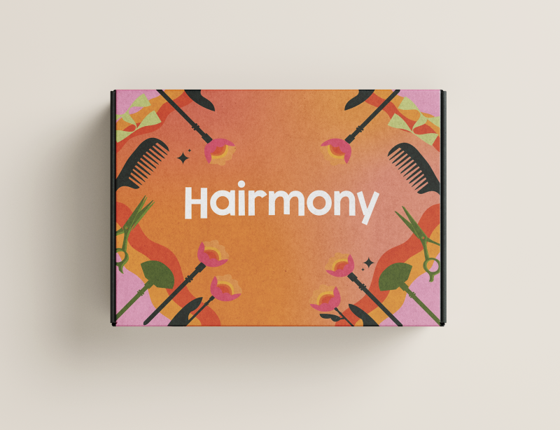 Hairmony is a hair repurpose company, in which hair salons will receive my packaging to put old hair extensions and hair cut offs into it. Customers will then send it back to my company and I will turn the old hair into wigs for charities, cosmetic brushes, and new hair extensions to buy or salons to sell back in their shops.