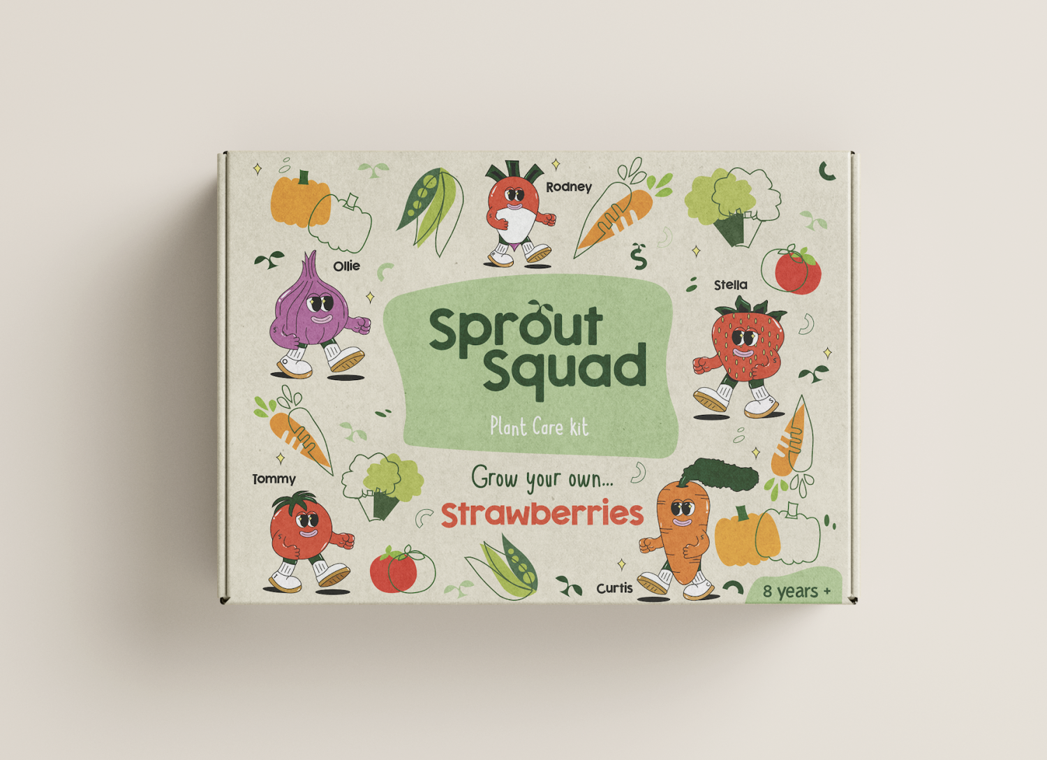 Sprout Squad is a plant care kit that comes with a unique twist - each plant comes with a fictional character and story. Customers will receive a care kit accompanied by a beautifully illustrated booklet that tells the plant's whimsical adventures. My target age range is 8 years plus.