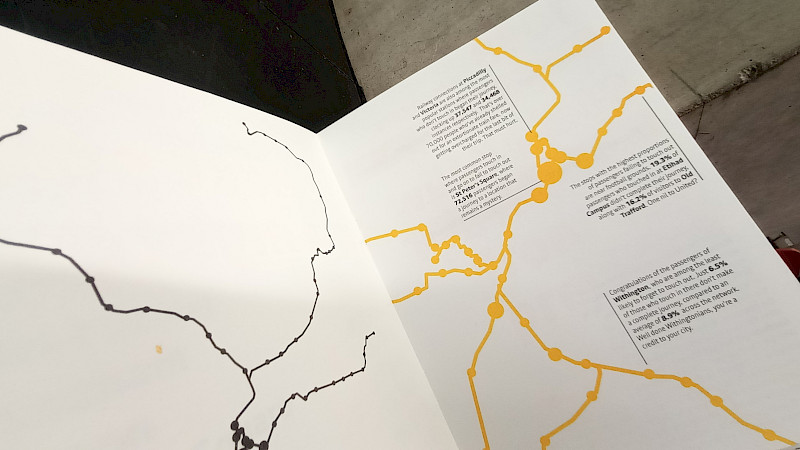 Known/unknowns, a data analysis zine exploring the journeys travelled on the Manchester Metrolink trams.